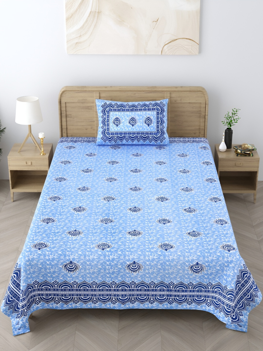 

EasyGoods Blue & White Floral 250 TC Single Cotton Bedsheet with 1 Pillow Cover