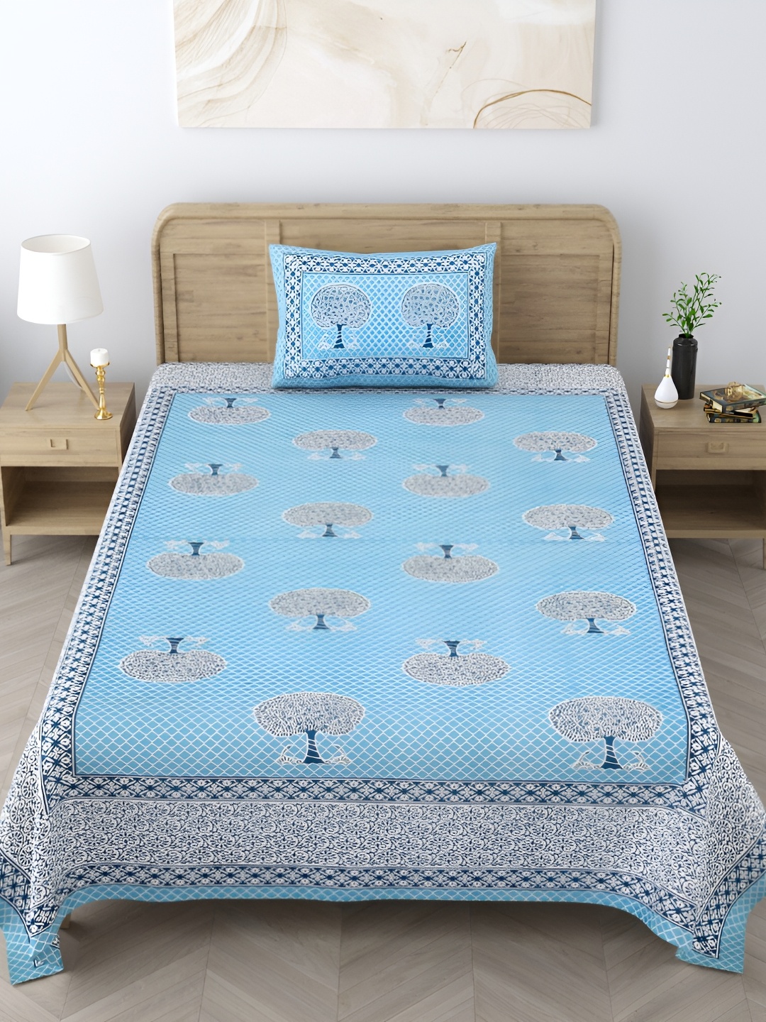 

EasyGoods Blue & White Floral 250 TC Single Cotton Bedsheet with 1 Pillow Cover