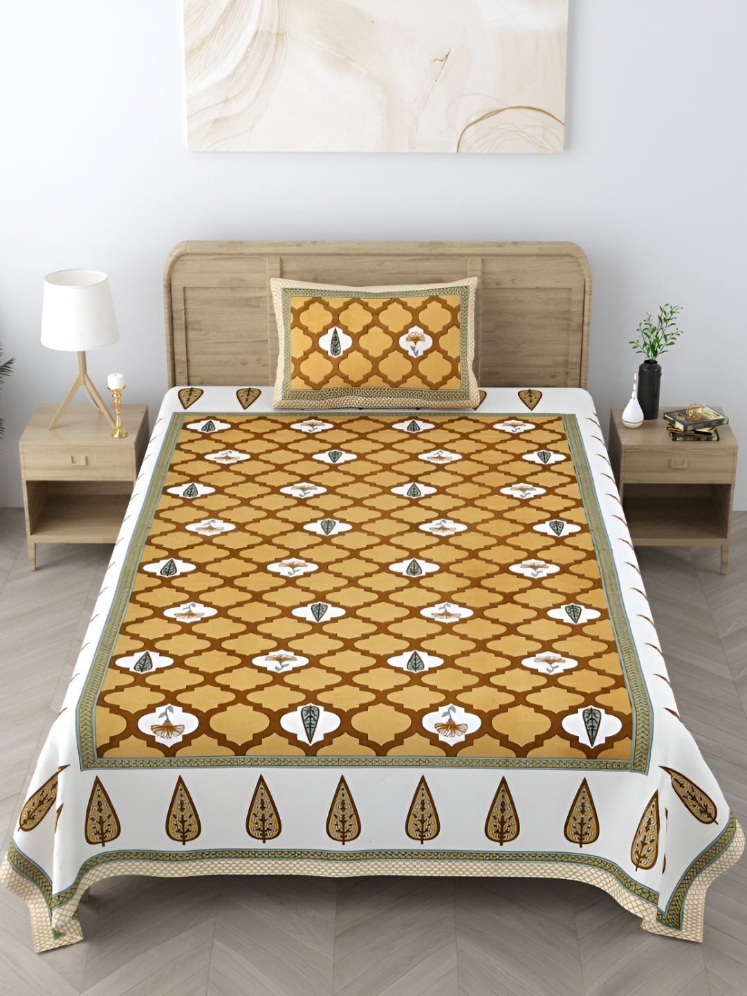 

EasyGoods Yellow & White Floral 250 TC Single Cotton Bedsheet with 1 Pillow Cover