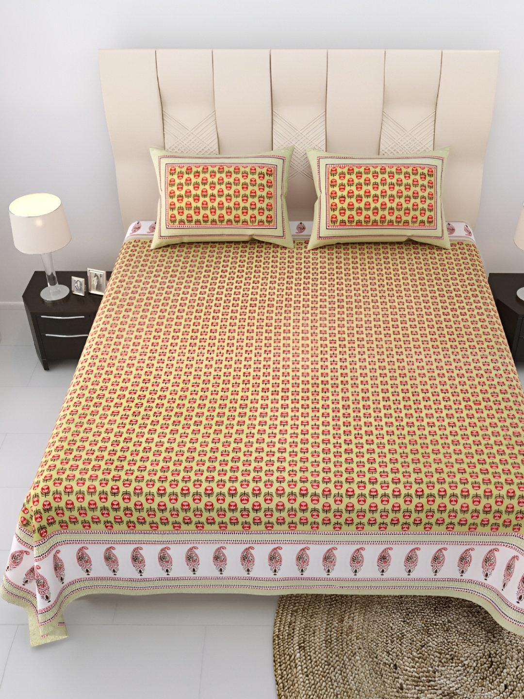 

EasyGoods Green & Red Floral 250 TC King Cotton Bedsheet with 2 Pillow Covers