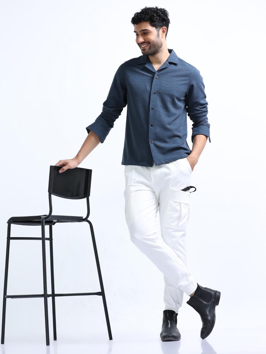 

FLY 69 Premium Pure Cotton Boxy Casual Shirt, Blue