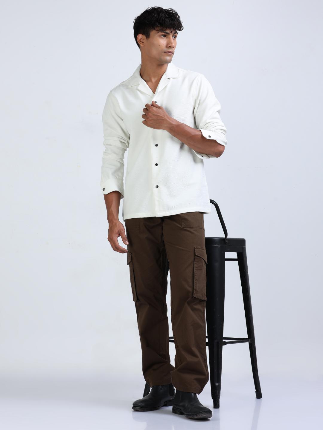 

FLY 69 Premium Pure Cotton Boxy Casual Shirt, White