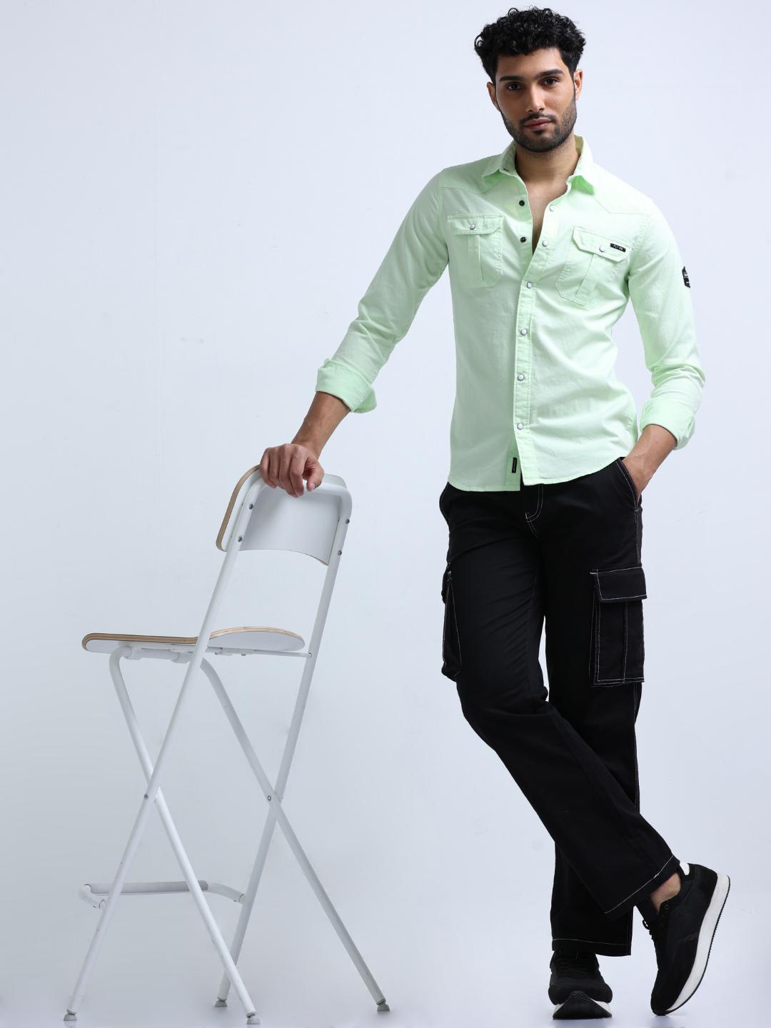 

FLY 69 Premium Slim Fit Pure Cotton Casual Shirt, Green