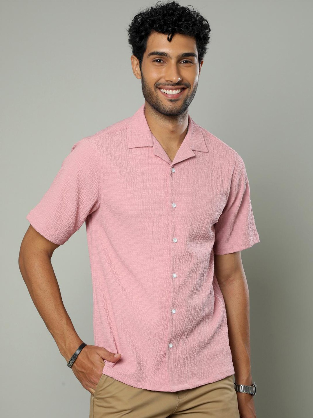 

FLY 69 Self Design Premium Boxy Casual Shirt, Pink