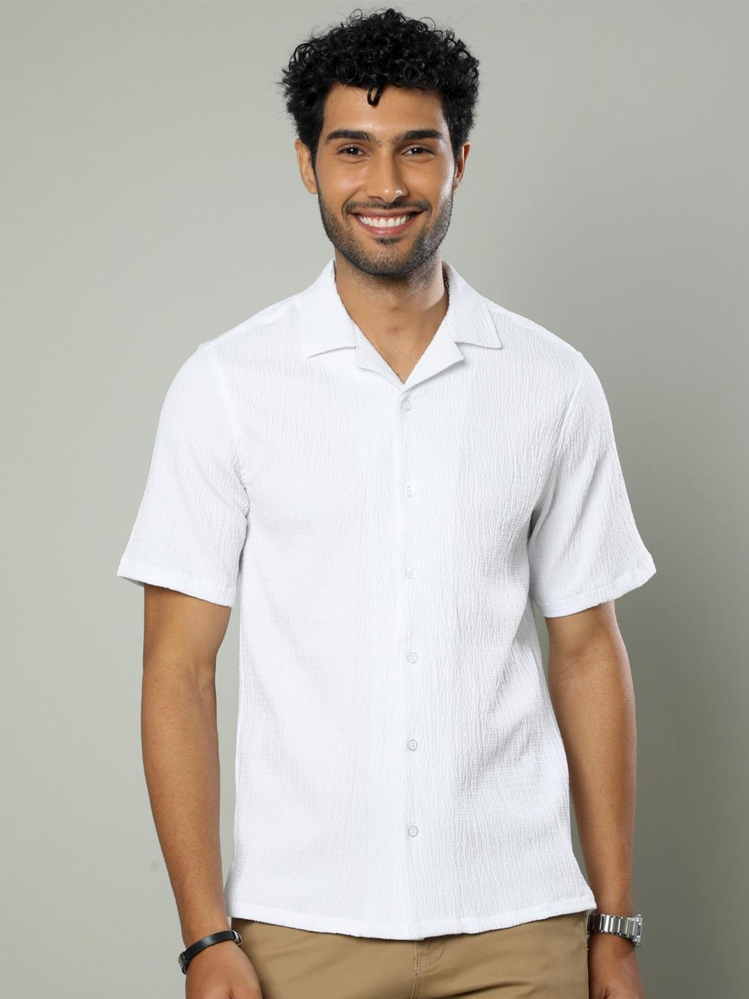

FLY 69 Premium Boxy Cuban Collar Casual Shirt, White
