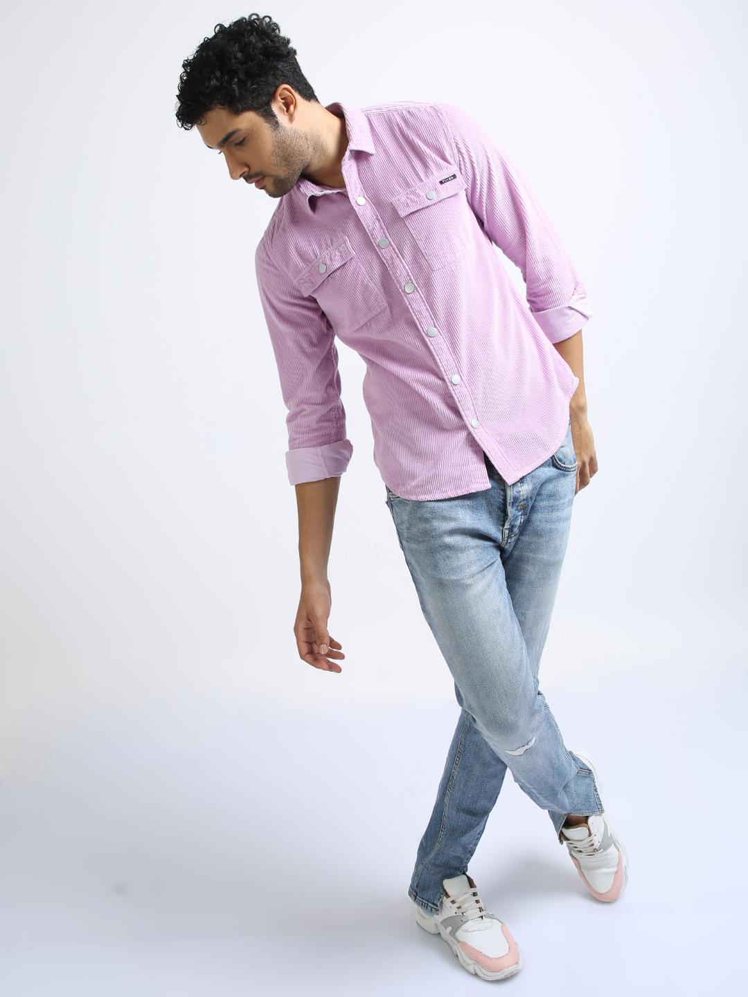 

FLY 69 Premium Slim Fit Textured Corduroy Casual Shirt, Pink