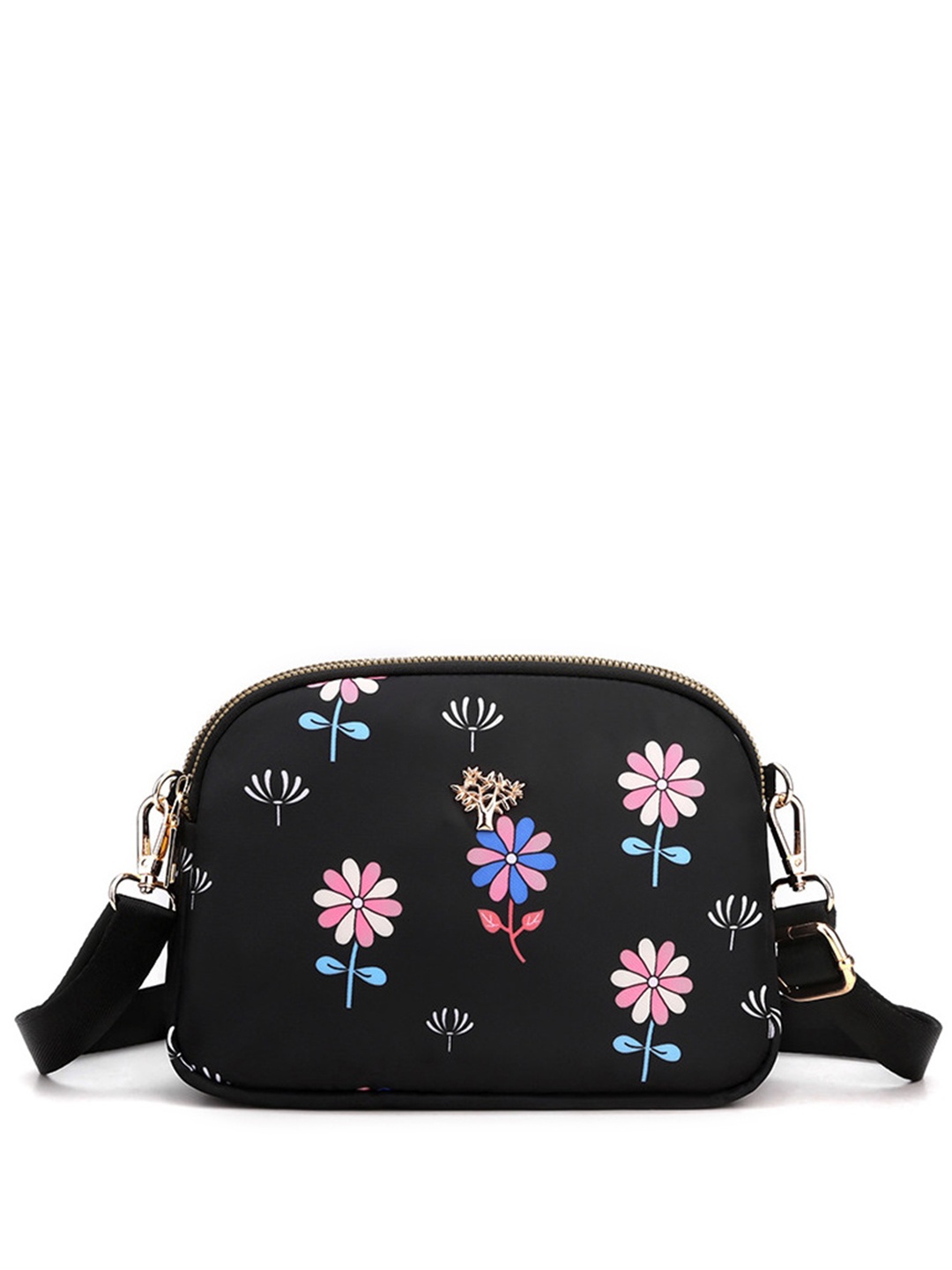 

Diva Dale Floral Embellished Structured Sling Bag, Black