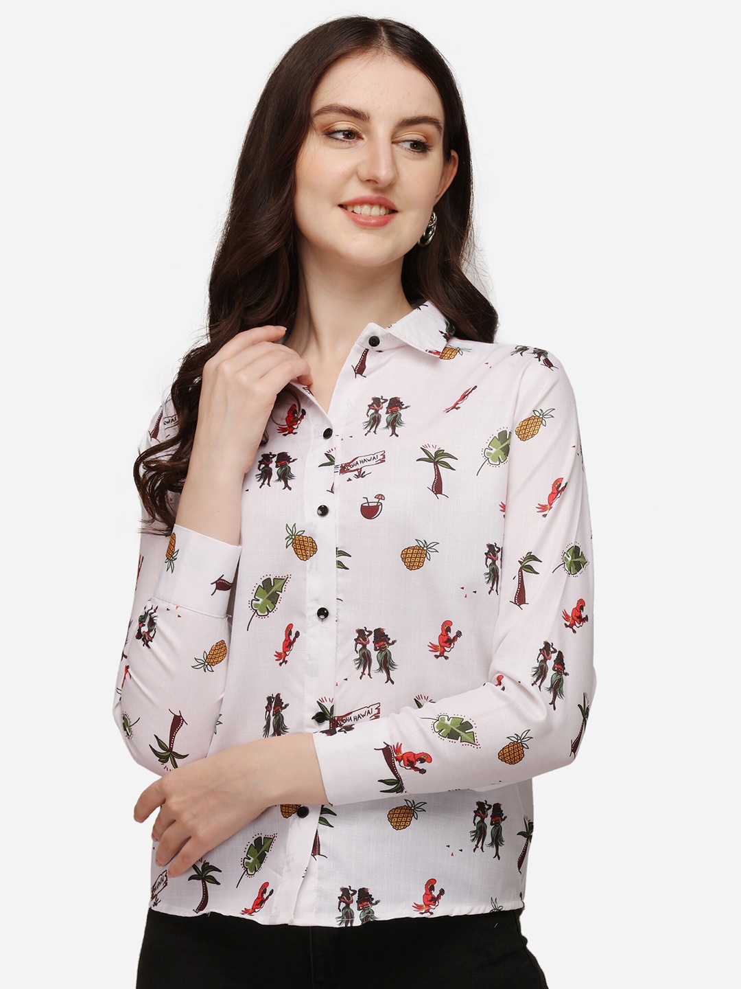 

GETCHI Comfort Conversational Printed Spread Collar Cotton Casual Shirt, White