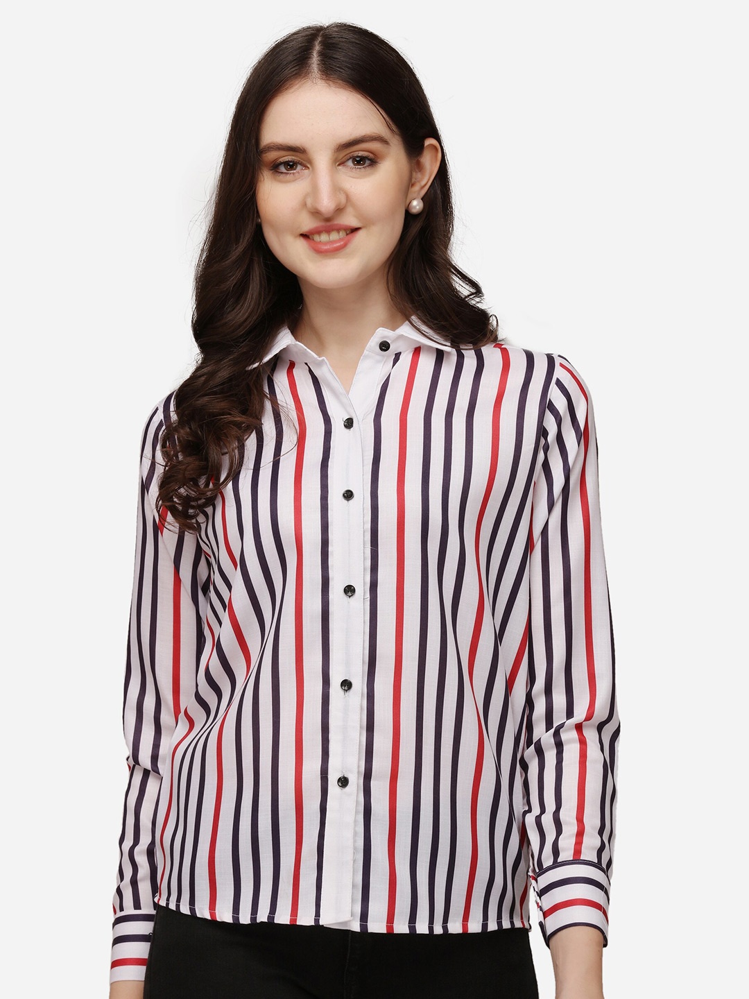

GETCHI Comfort Vertical Striped Spread Collar Cotton Casual Shirt, White