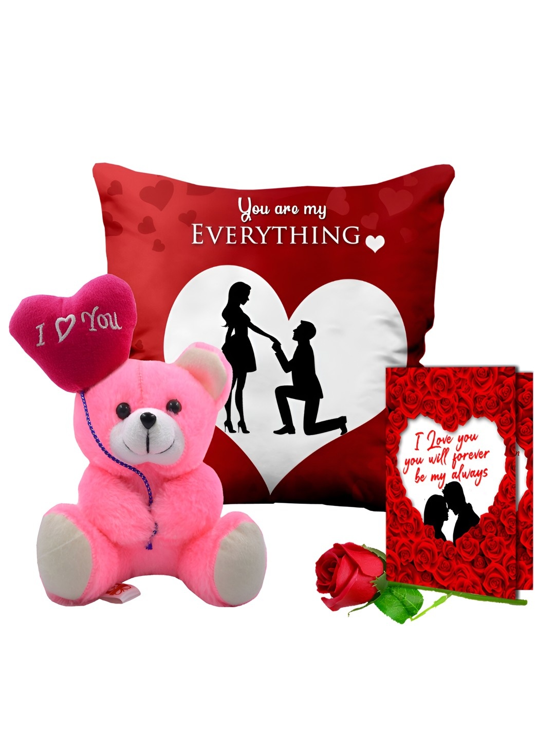 

ME & YOU 4 Pieces Pink & Red Rose Doll & Printed Cushion Valentine's Gift