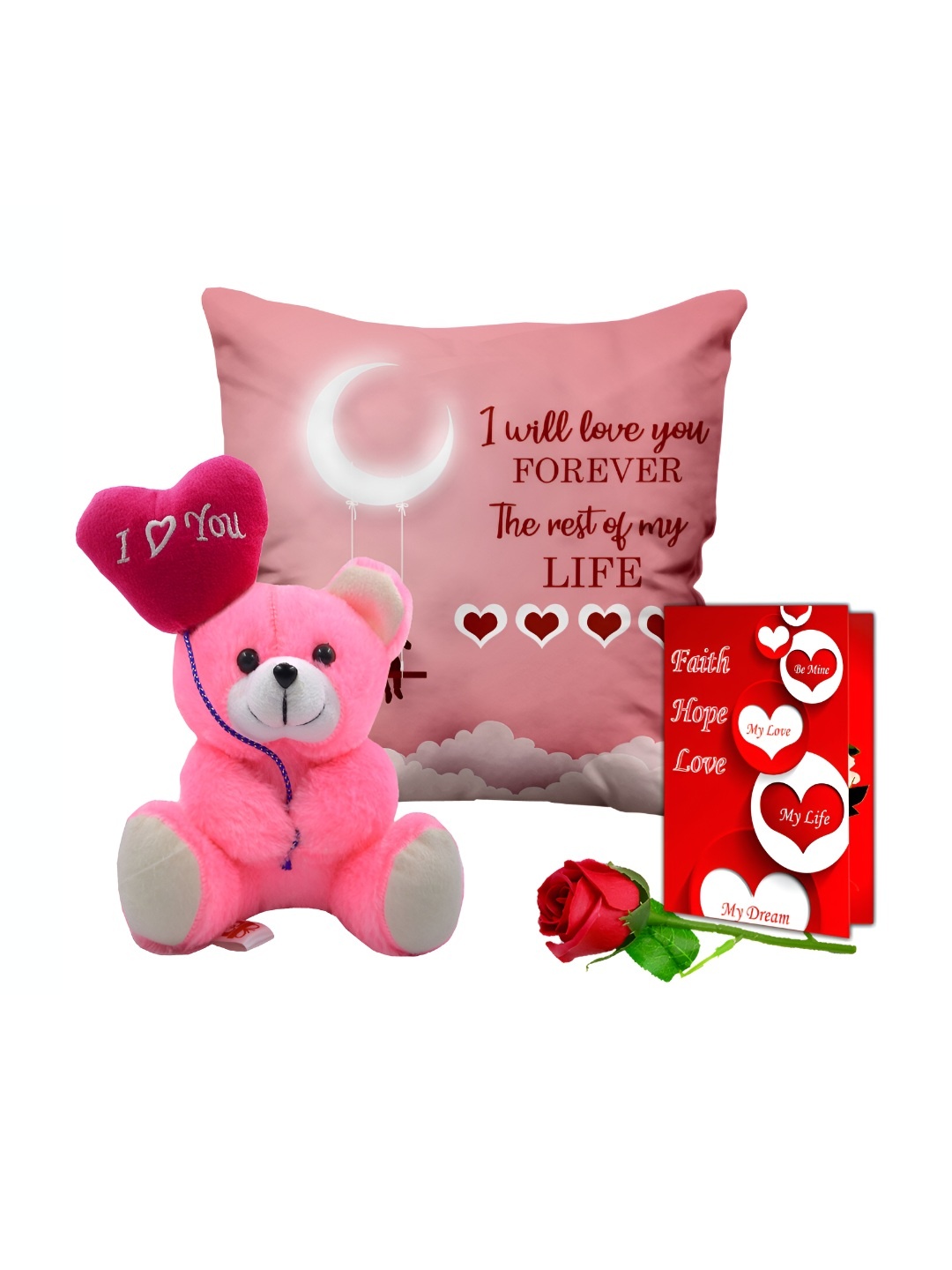 

ME & YOU 4 Pieces Pink & Red Rose Doll & Printed Cushion Valentine's Gift