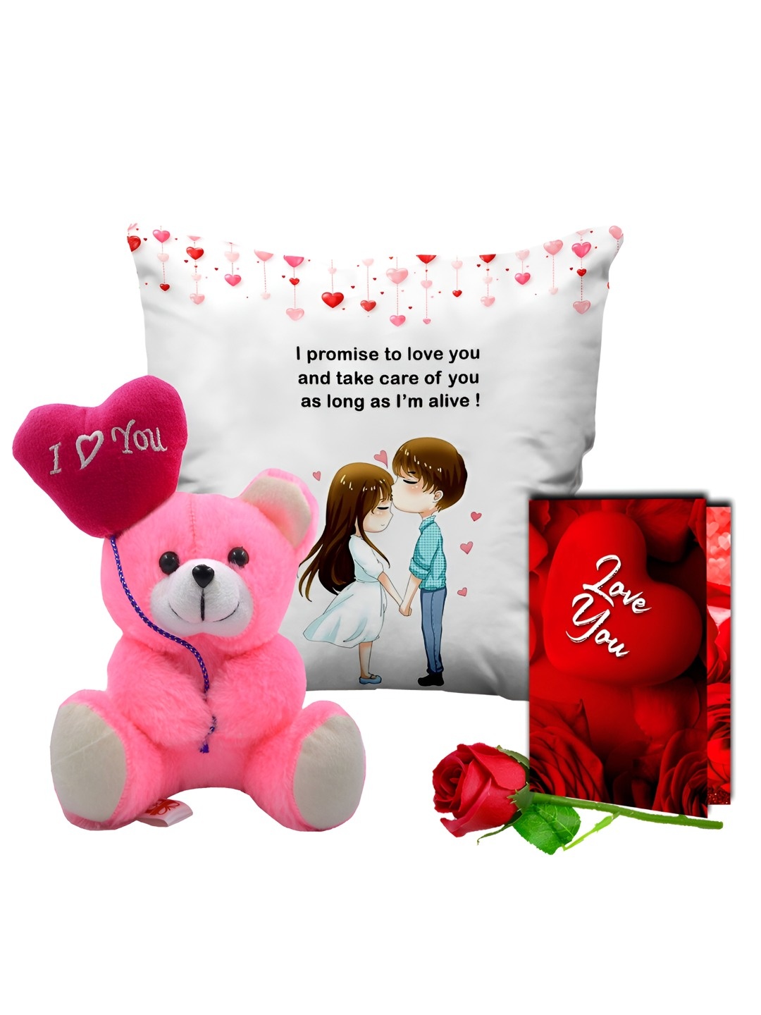 

ME & YOU 4 Pieces Red & White Rose Doll & Printed Cushion Valentine's Gift