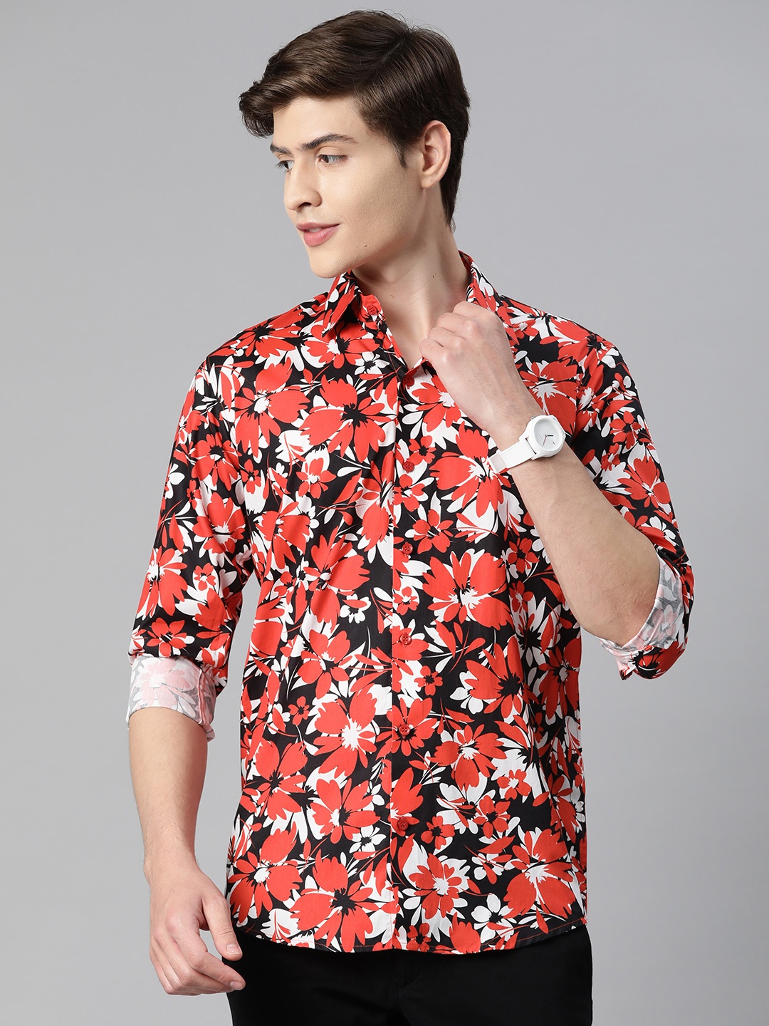 

Monsui Men Classic Floral Printed Casual Shirt, Red