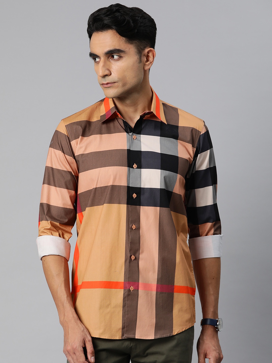 

Monsui Men Classic Opaque Printed Casual Shirt, Beige