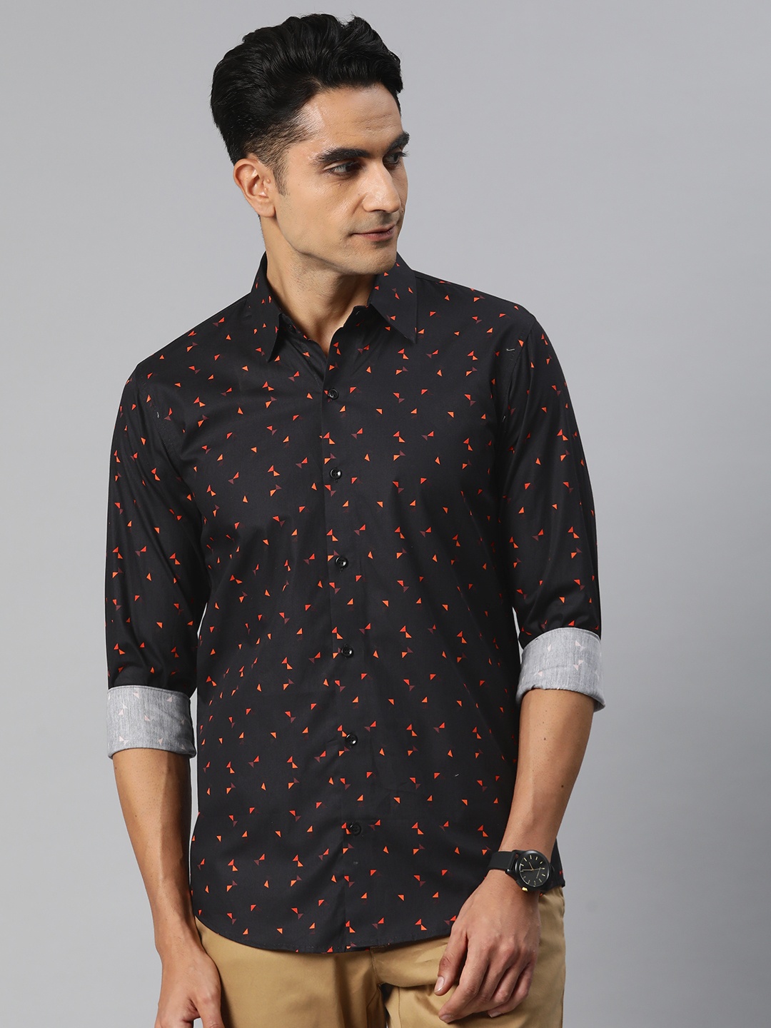 

Monsui Men Classic Opaque Printed Casual Shirt, Black