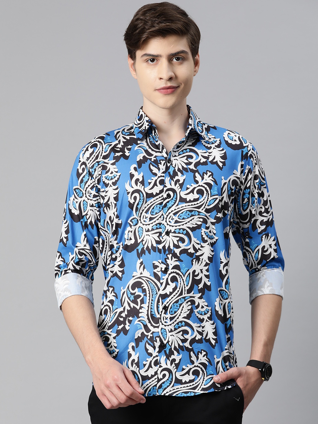 

Monsui Men Classic Floral Printed Casual Shirt, Blue