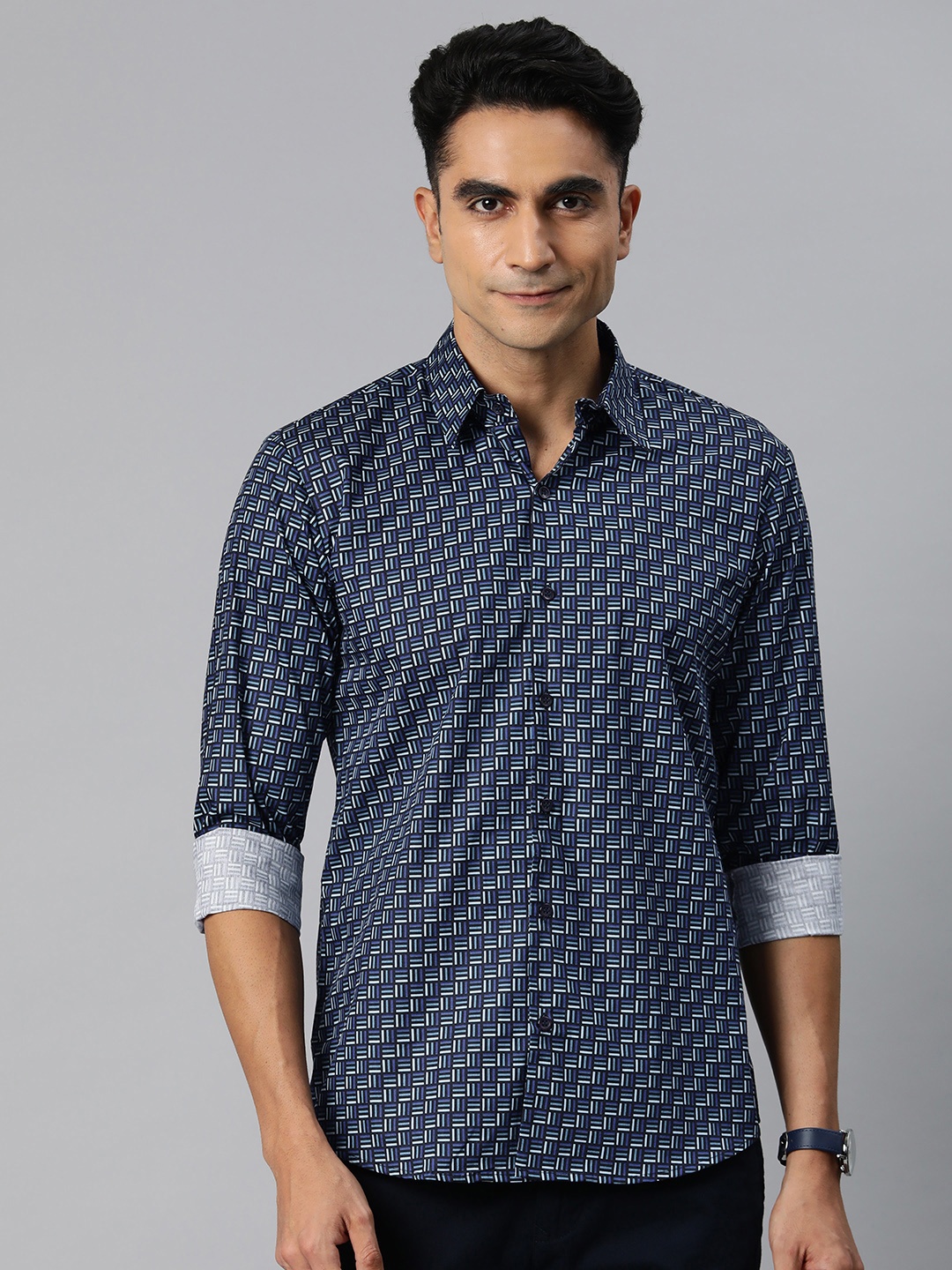 

Monsui Men Classic Opaque Printed Casual Shirt, Blue