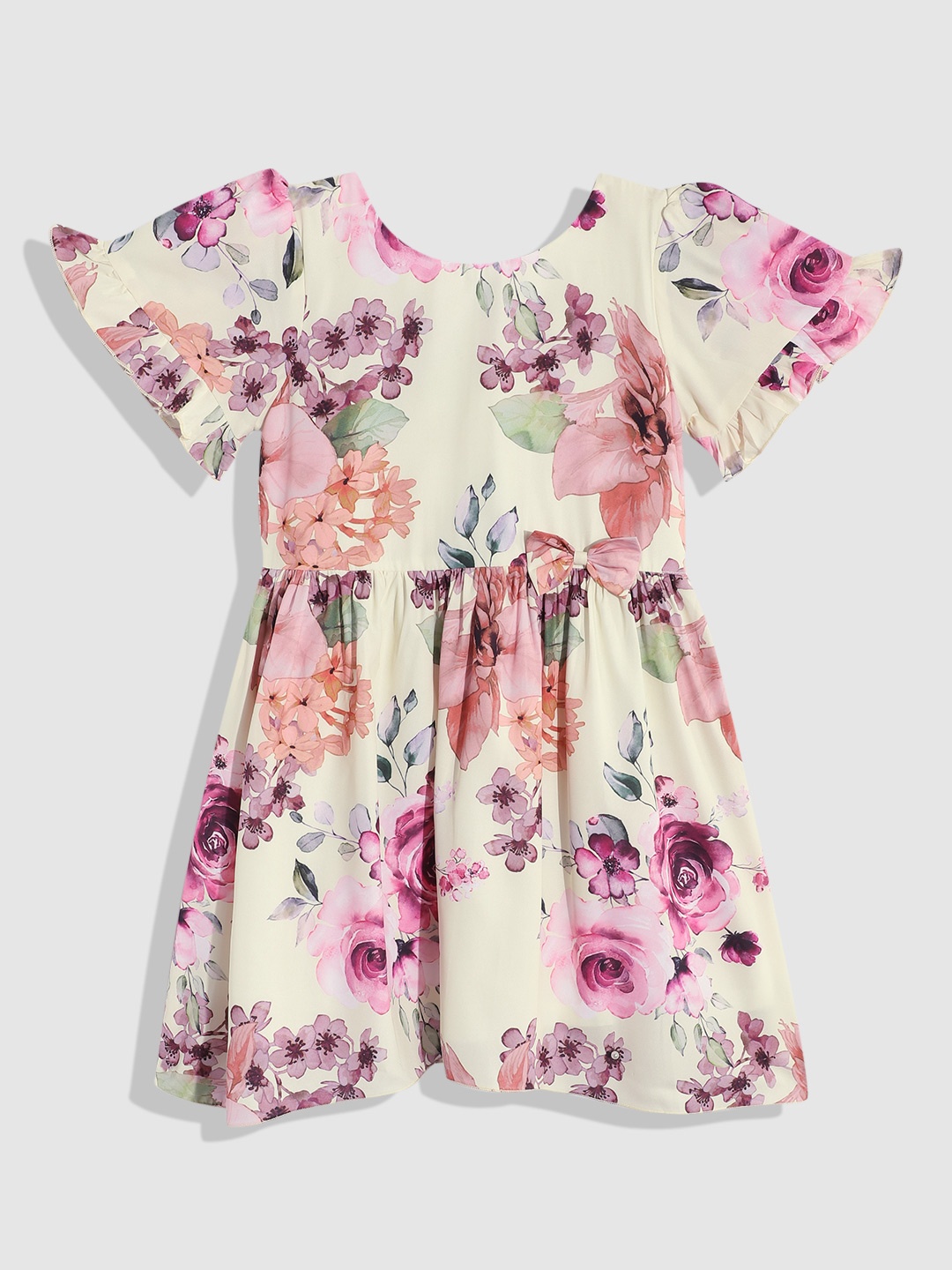

YK Floral Print Flared Sleeves A-Line Dress, Yellow