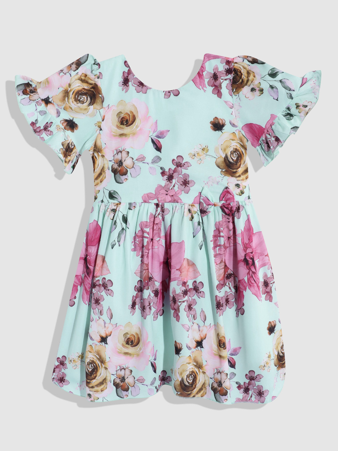 

YK Floral Print Flared Sleeves A-Line Dress, Sea green