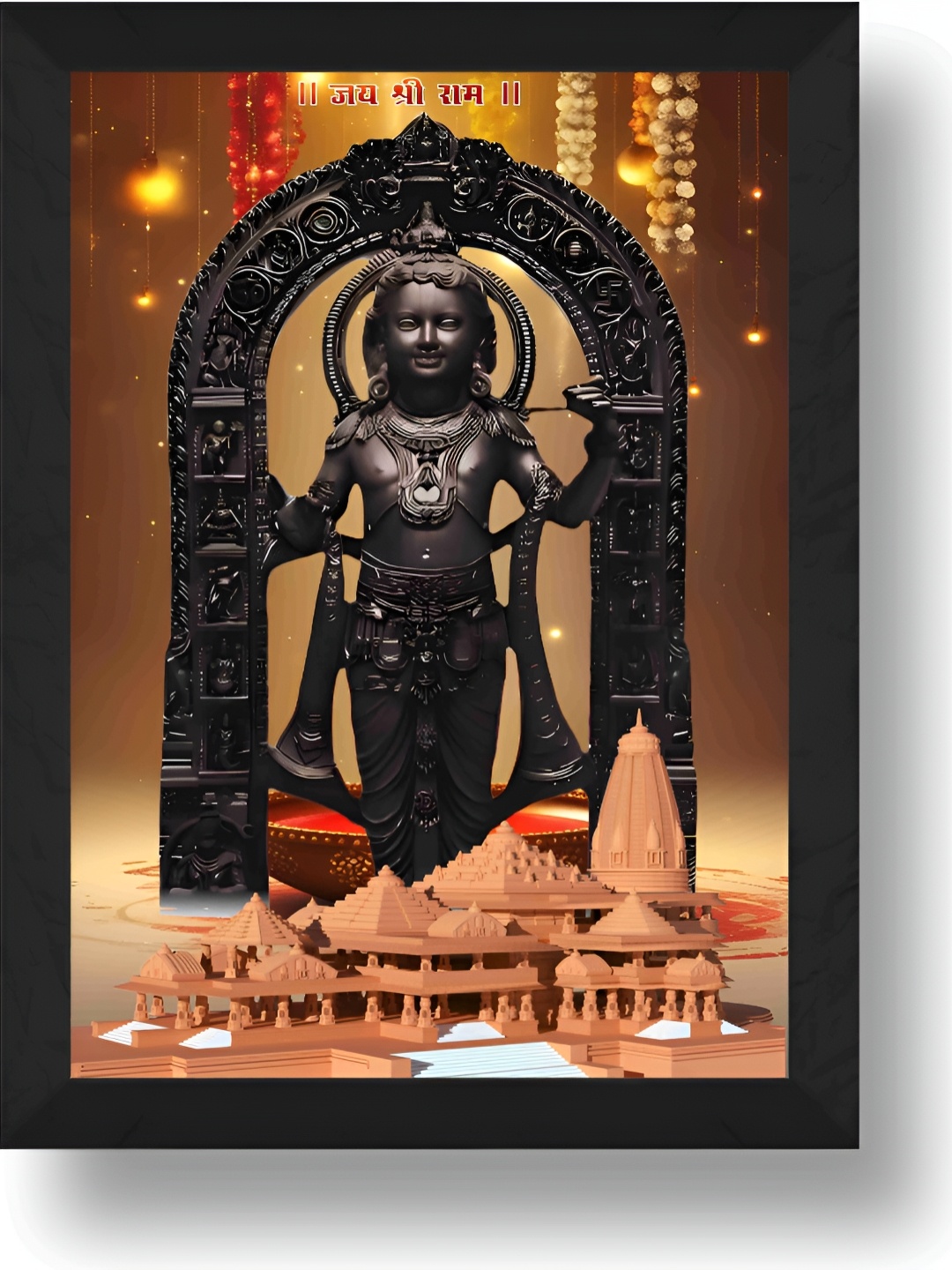 

SAF Beige & Black Religious Ram Lalla Ayodhya Wall Paintings
