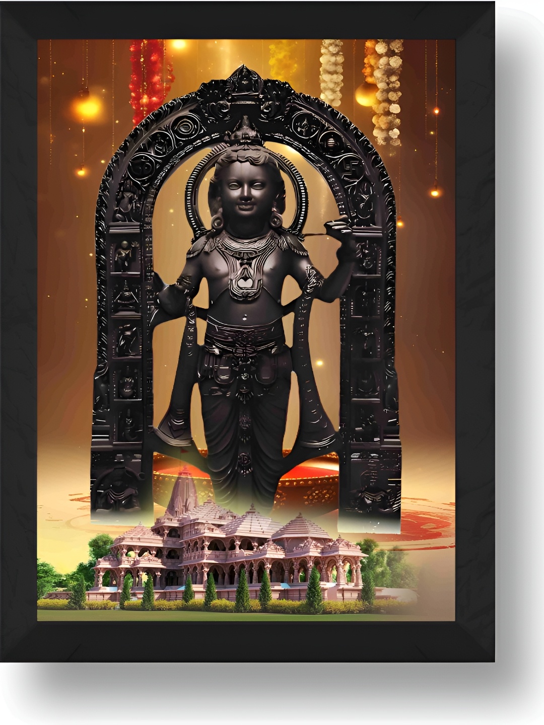 

SAF Beige & Black Religious Ram Lalla Ayodhya Wall Paintings