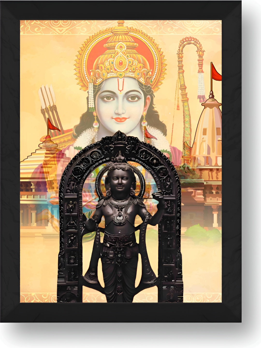 

SAF Beige & Black Religious Ram Lalla Ayodhya Idol Wall Paintings