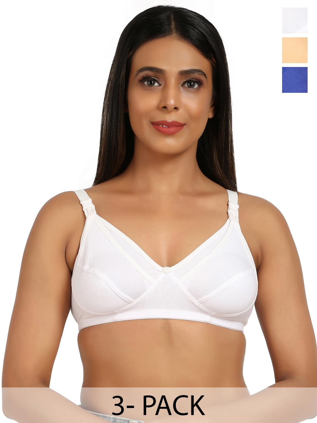 

Mine4Nine Pack Of 3 Maternity Full Coverage Cotton Bra, Blue