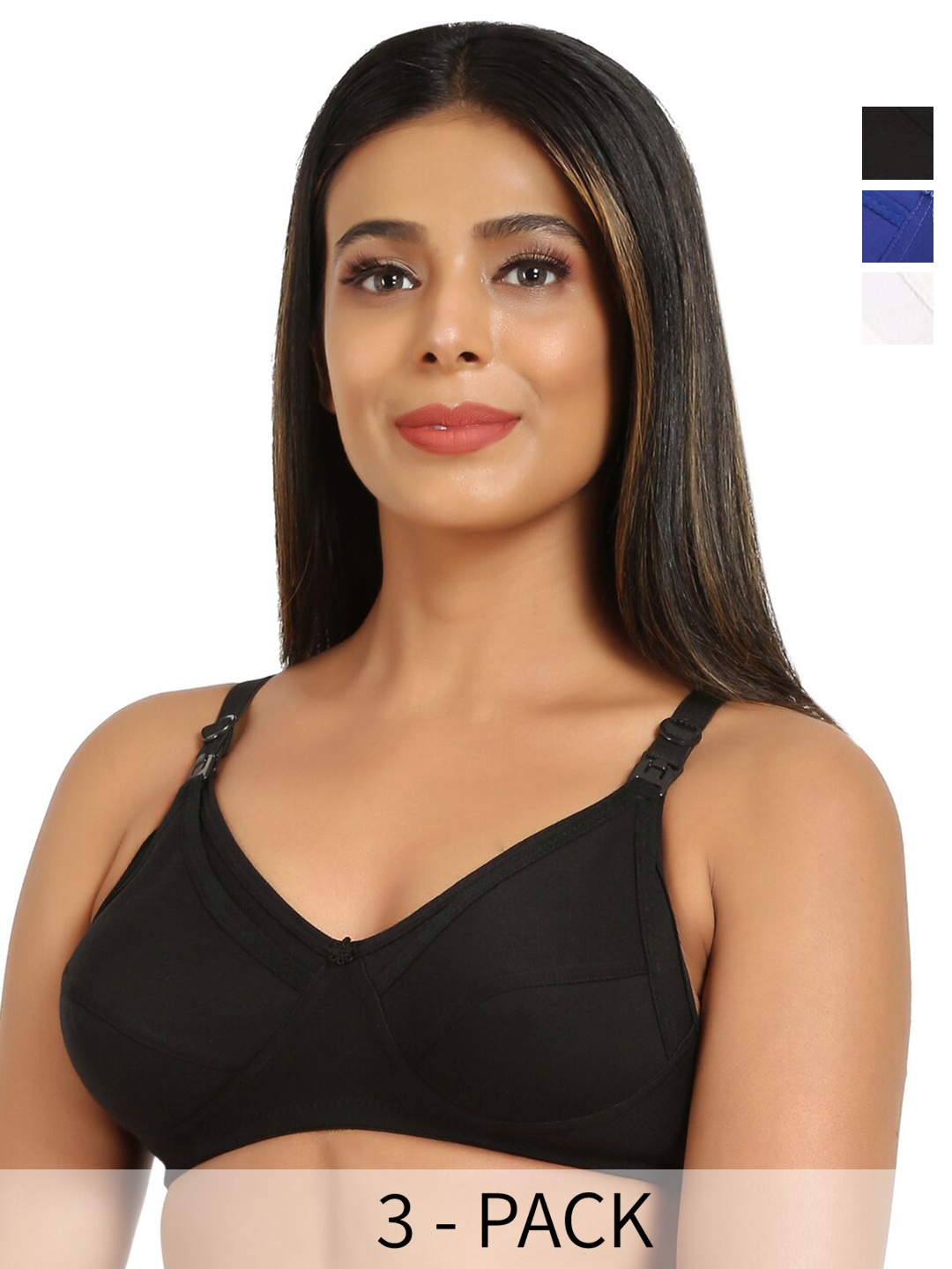 

Mine4Nine Pack Of 3 Full Coverage Non Padded Maternity Bra With All Day Comfort, Blue