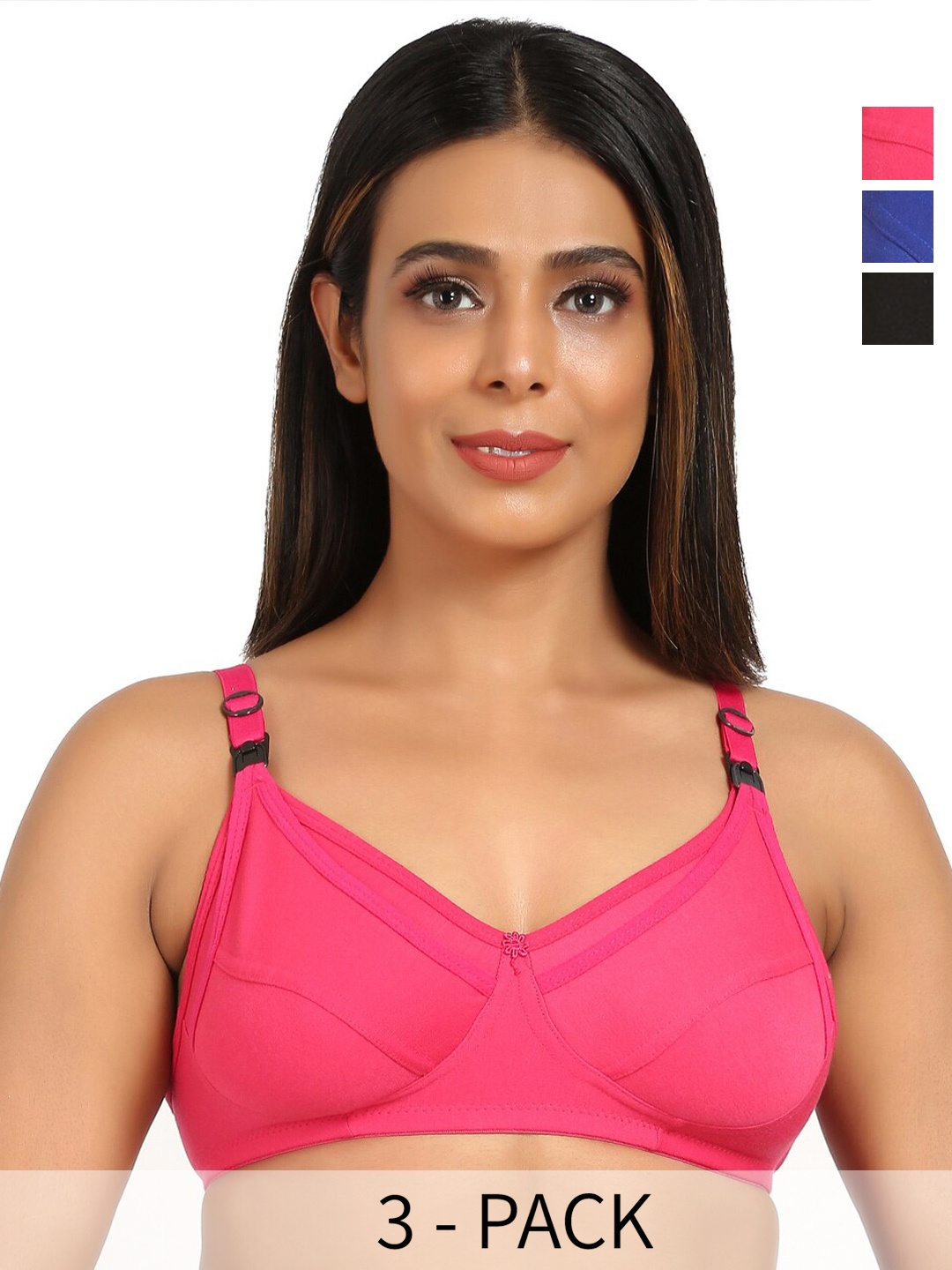 

Mine4Nine Pack Of 3 Full Coverage Non Padded Maternity Bra With All Day Comfort, Blue