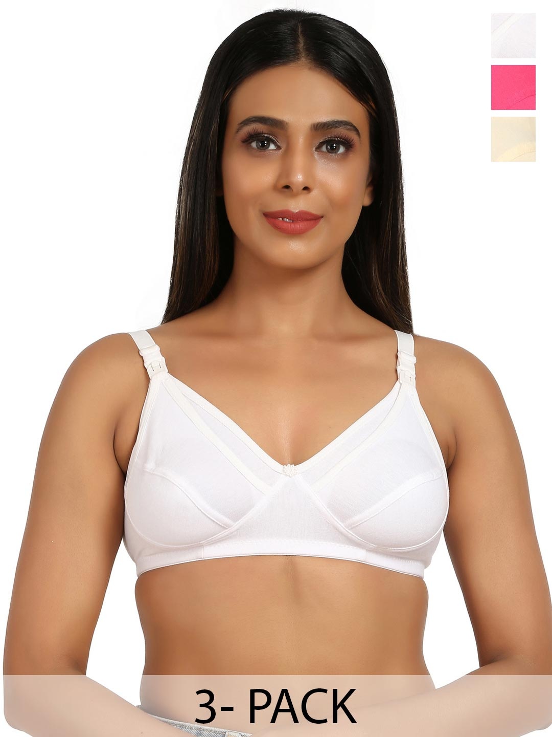 

Mine4Nine Pack Of 3 Maternity Full Coverage Cotton Bra, White