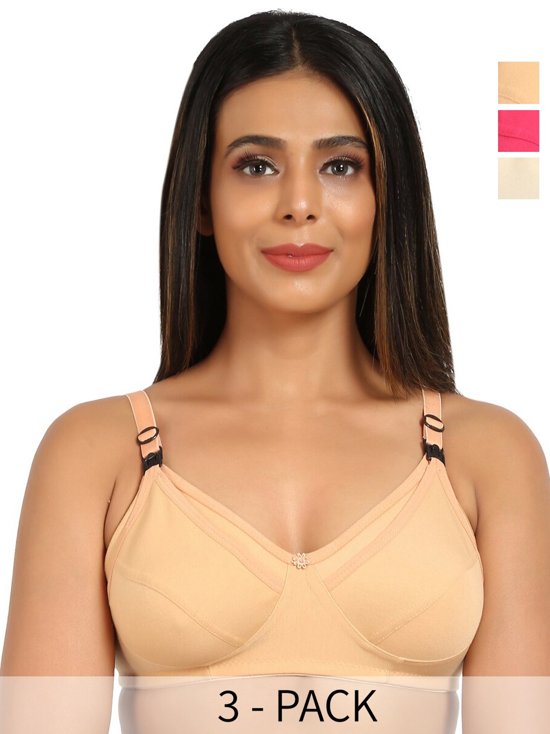 

Mine4Nine Pack Of 3 Full Coverage Non Padded Maternity Bra With All Day Comfort, Brown