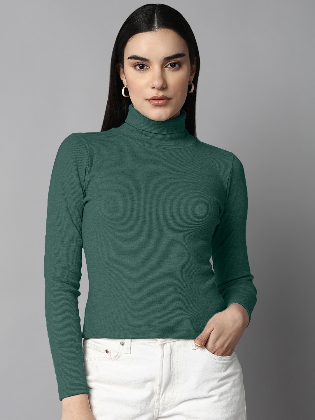 

The Roadster Lifestyle Co. Green High Neck Long Sleeves Top