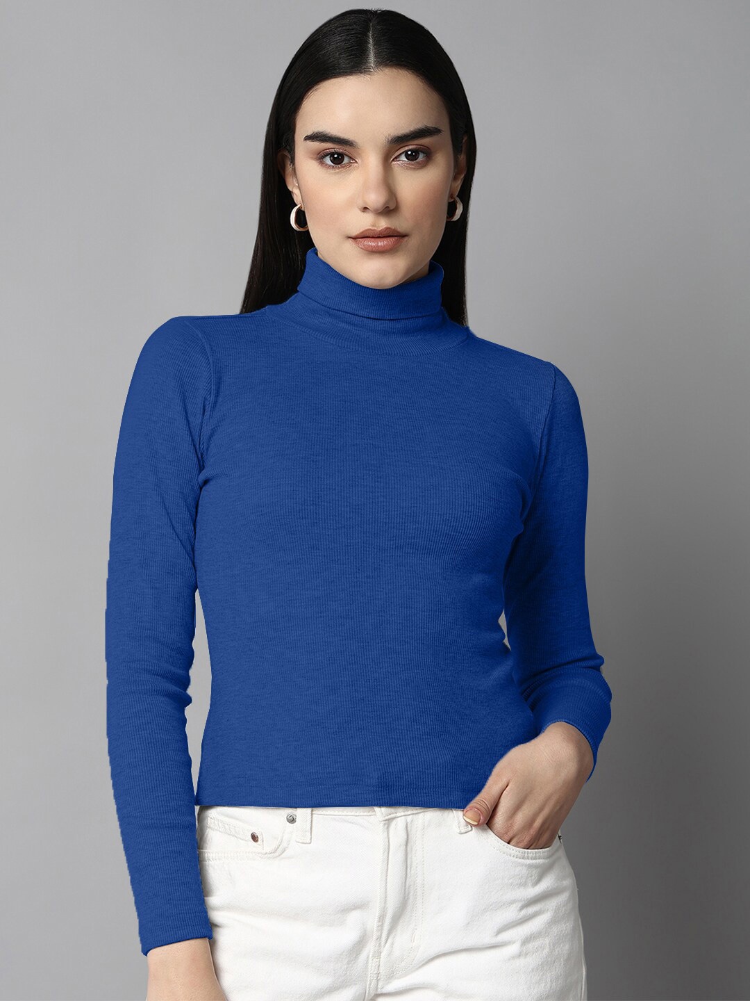 

The Roadster Lifestyle Co. Blue High Neck Long Sleeves Top