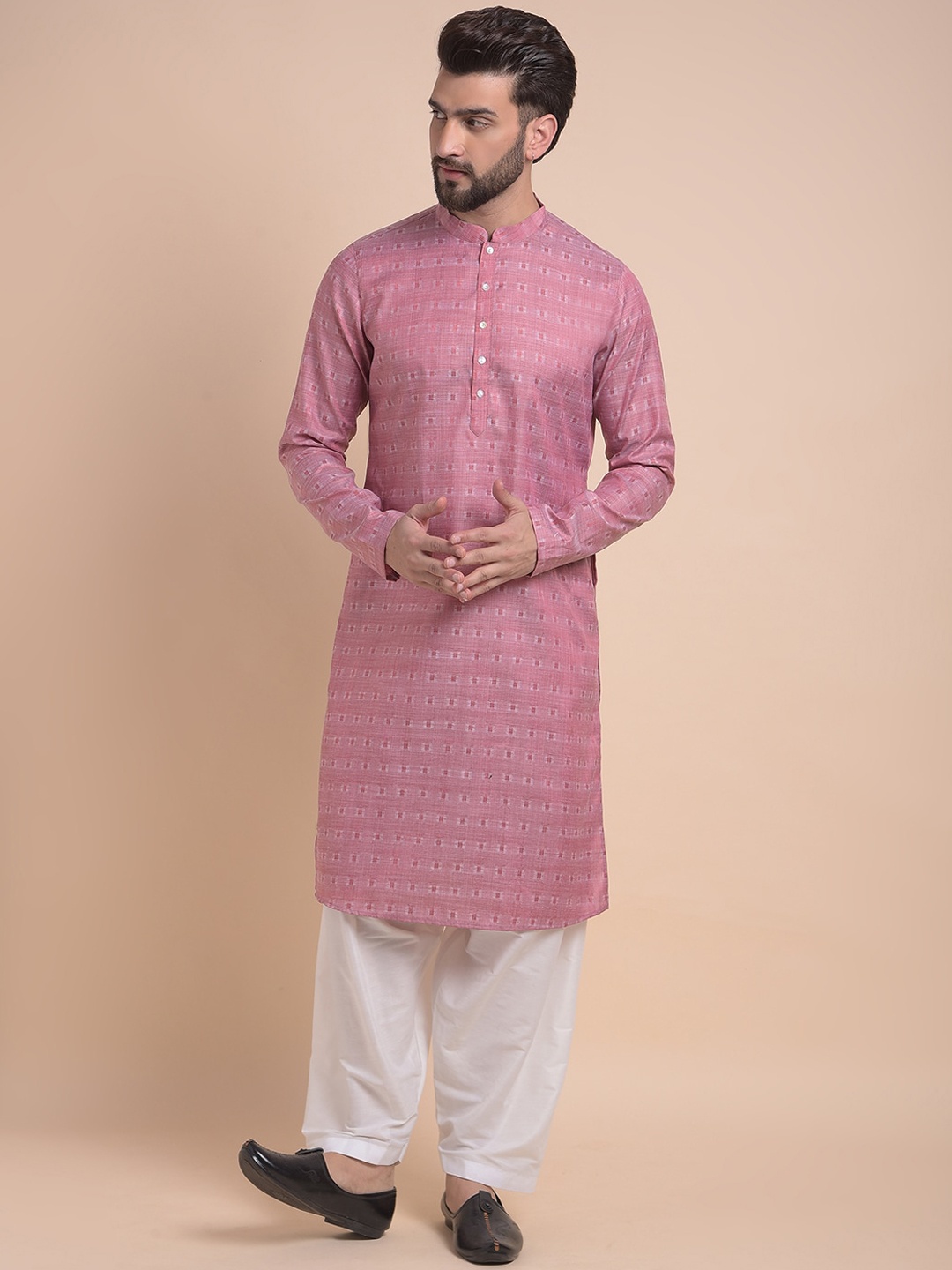 

Anouk Mauve Ethnic Motifs Woven Design Straight Kurta With Salwar