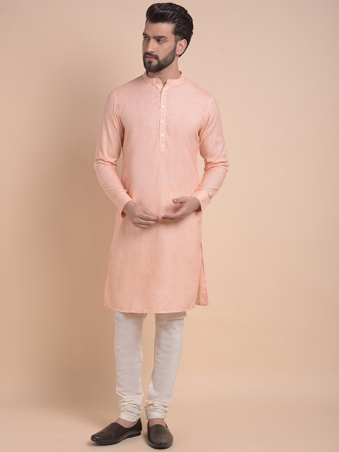 

Anouk Mandarin Collar Straight Kurta With Churidar, Orange