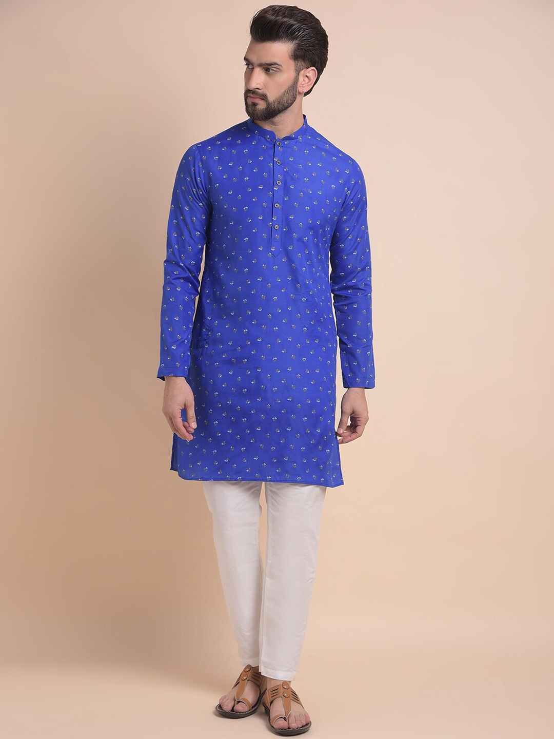 

Anouk Blue Floral Printed Straight Pure Cotton Kurta with Churidar
