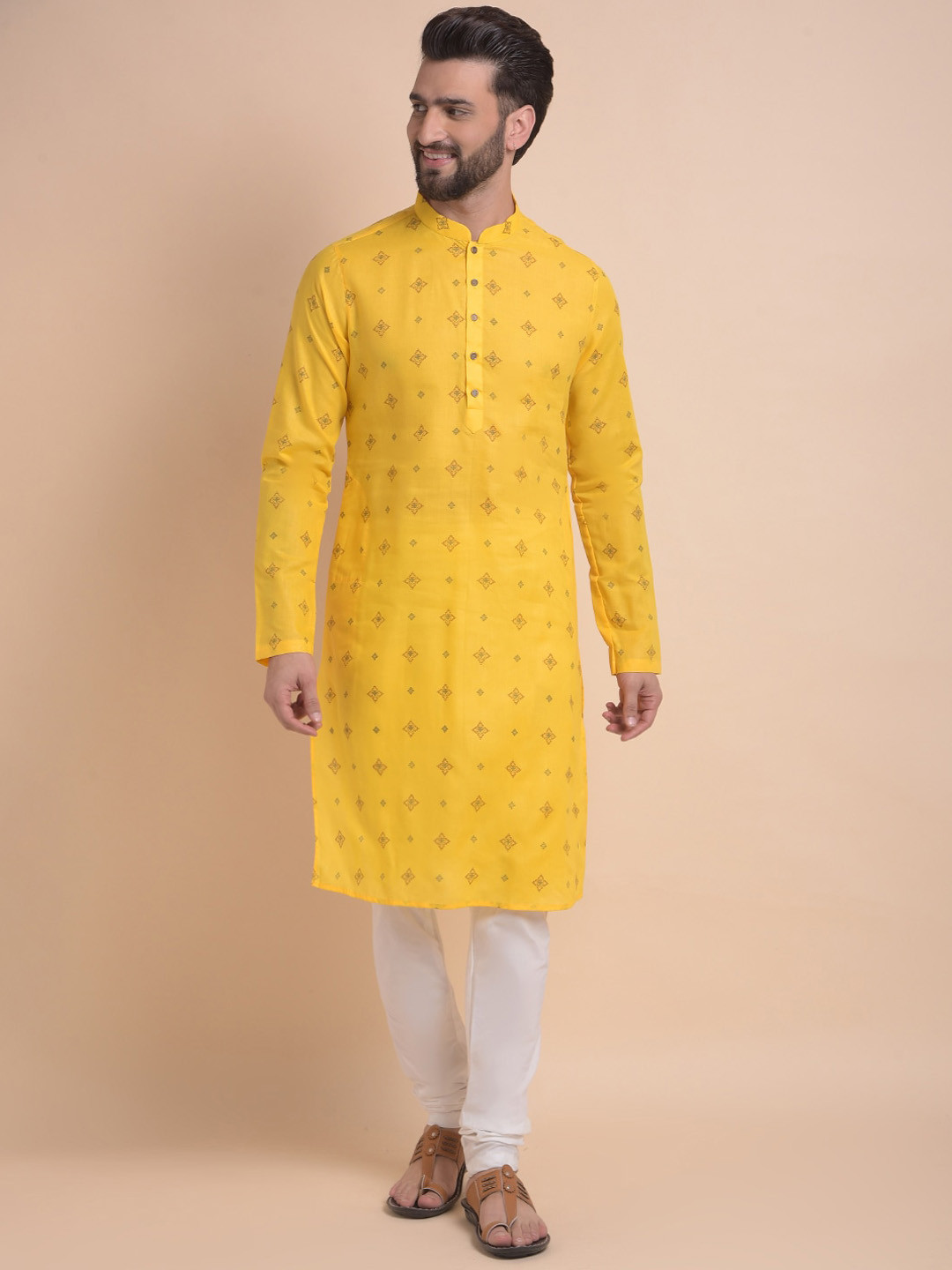 

Anouk Yellow Ethnic Motifs Printed Pure Cotton Straight Kurta With Pyjama