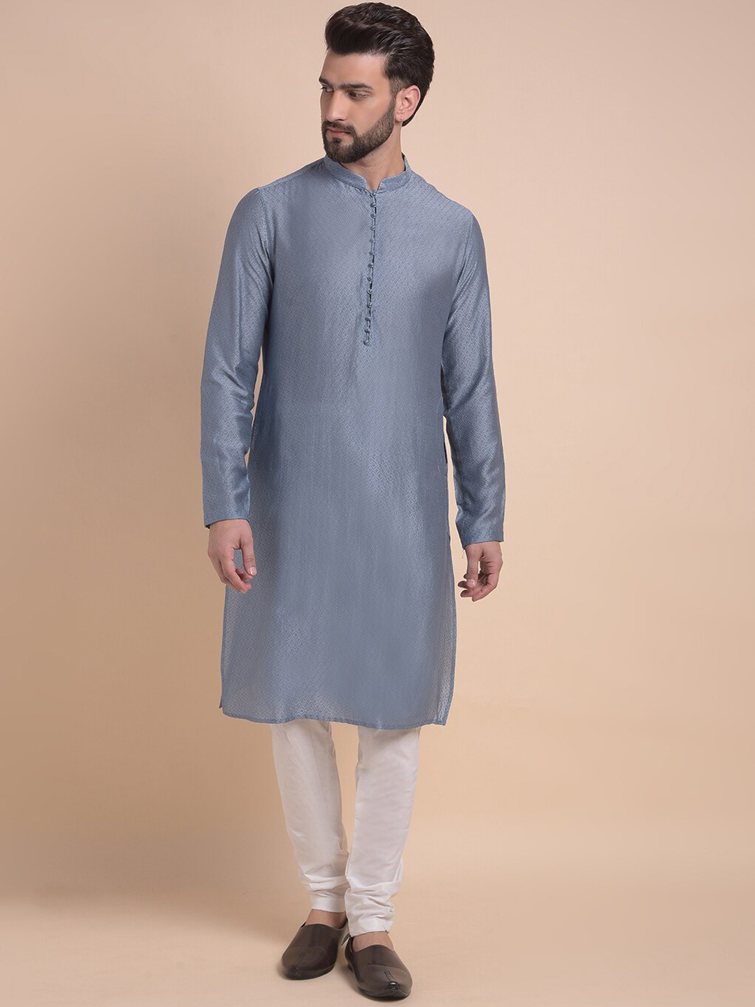 

Anouk Grey Ethnic Motifs Self Design Jacquard Straight Kurta with Churidar