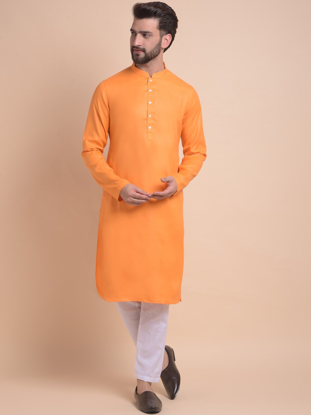 

Anouk Orange Straight Mandarin Collar Kurta with Pyjama