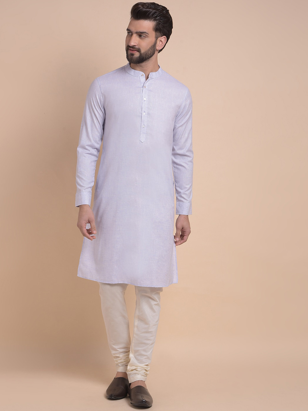 

Anouk Purple Band Collar Straight Kurta With Churidar