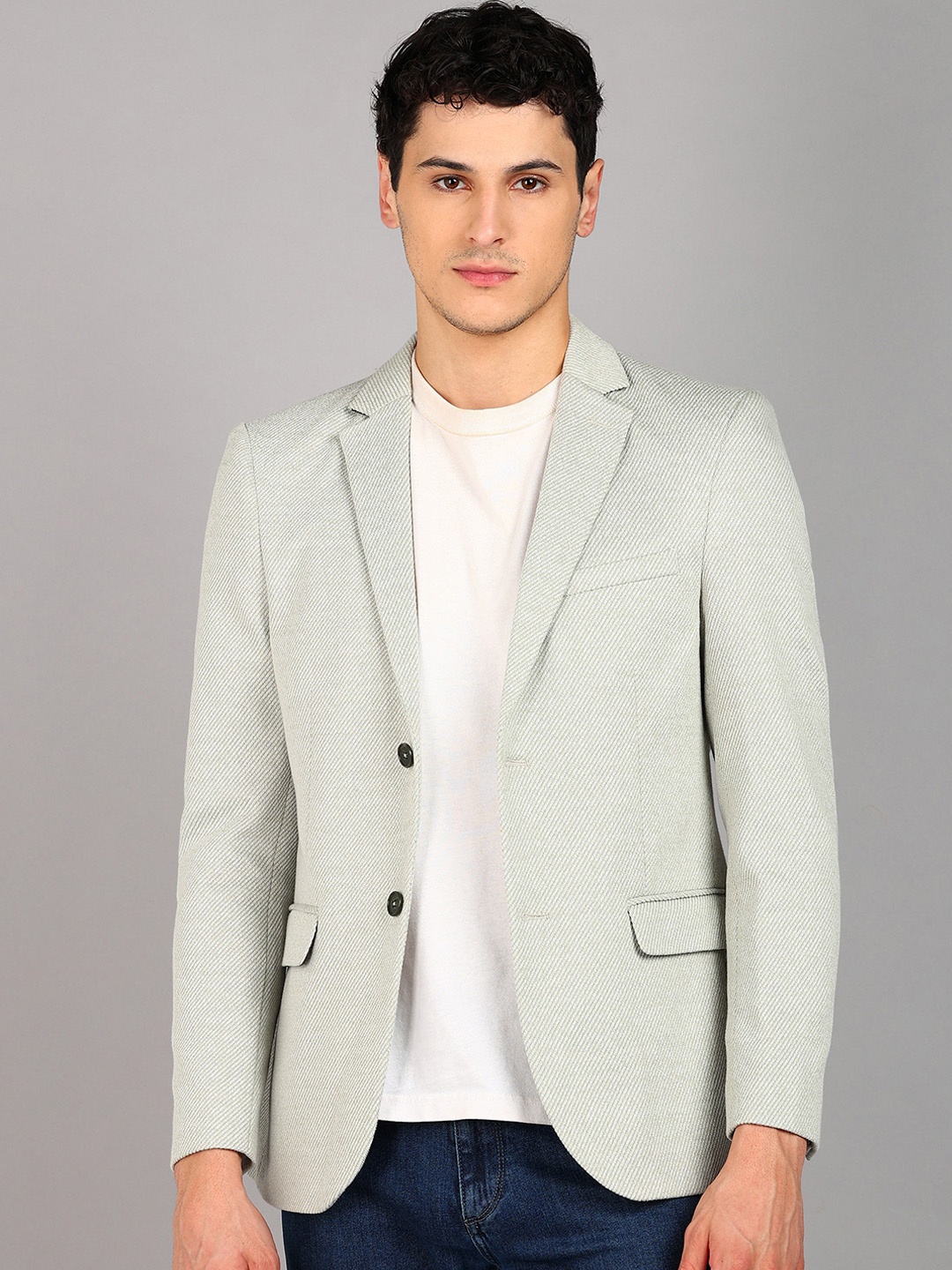 

Mast & Harbour Lime Green Notched Lapel Slim-Fit Single Breasted Casual Blazer