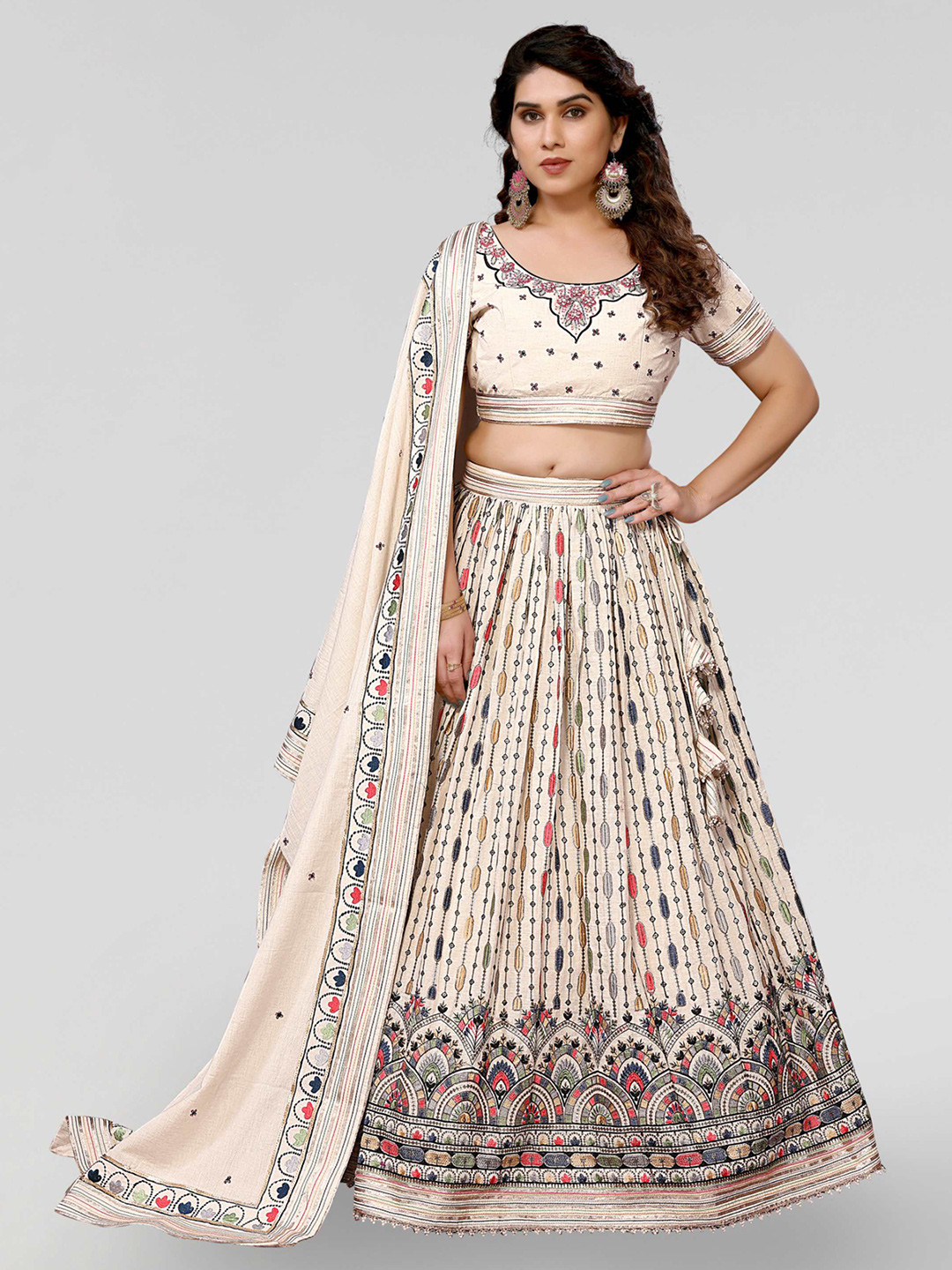 

PYARI - A style for every story Pure Linen Ready to Wear Lehenga & Choli With Dupatta, Beige
