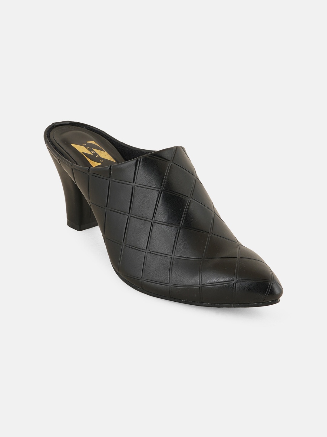 

ZENVO Textured Block Heeled Mules, Black