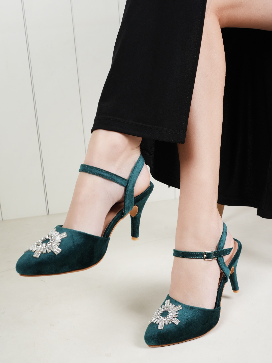 

ZENVO Embellished Stiletto Heeled Pumps, Green
