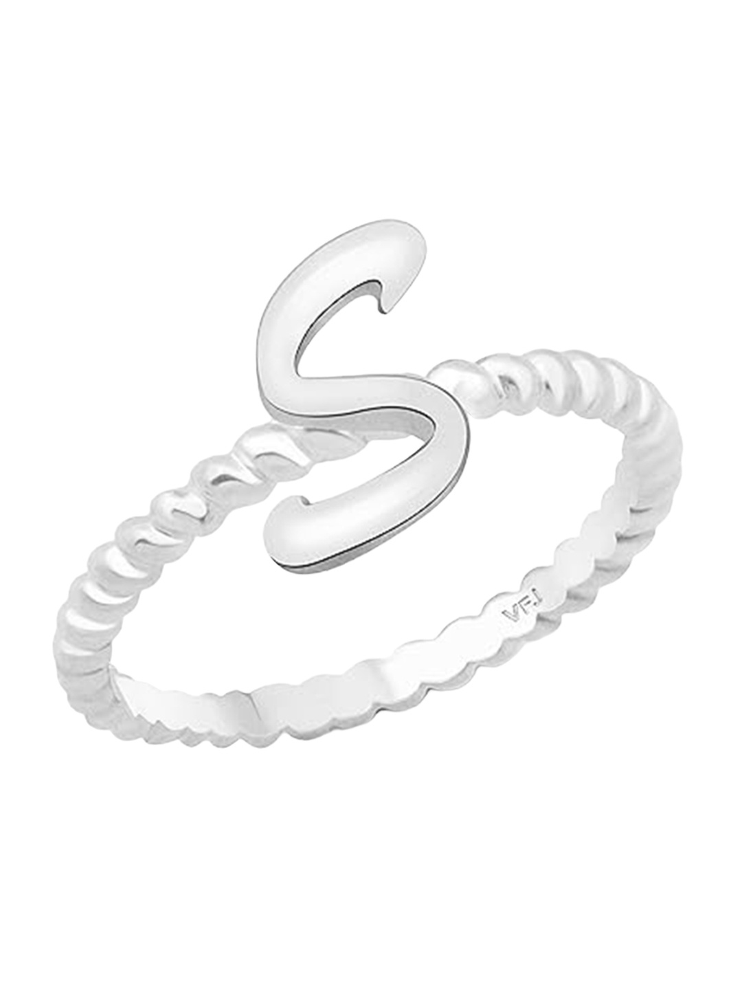 

Vighnaharta Rhodium-Plated S Alphabet Design Finger Ring With Rose Box, Silver