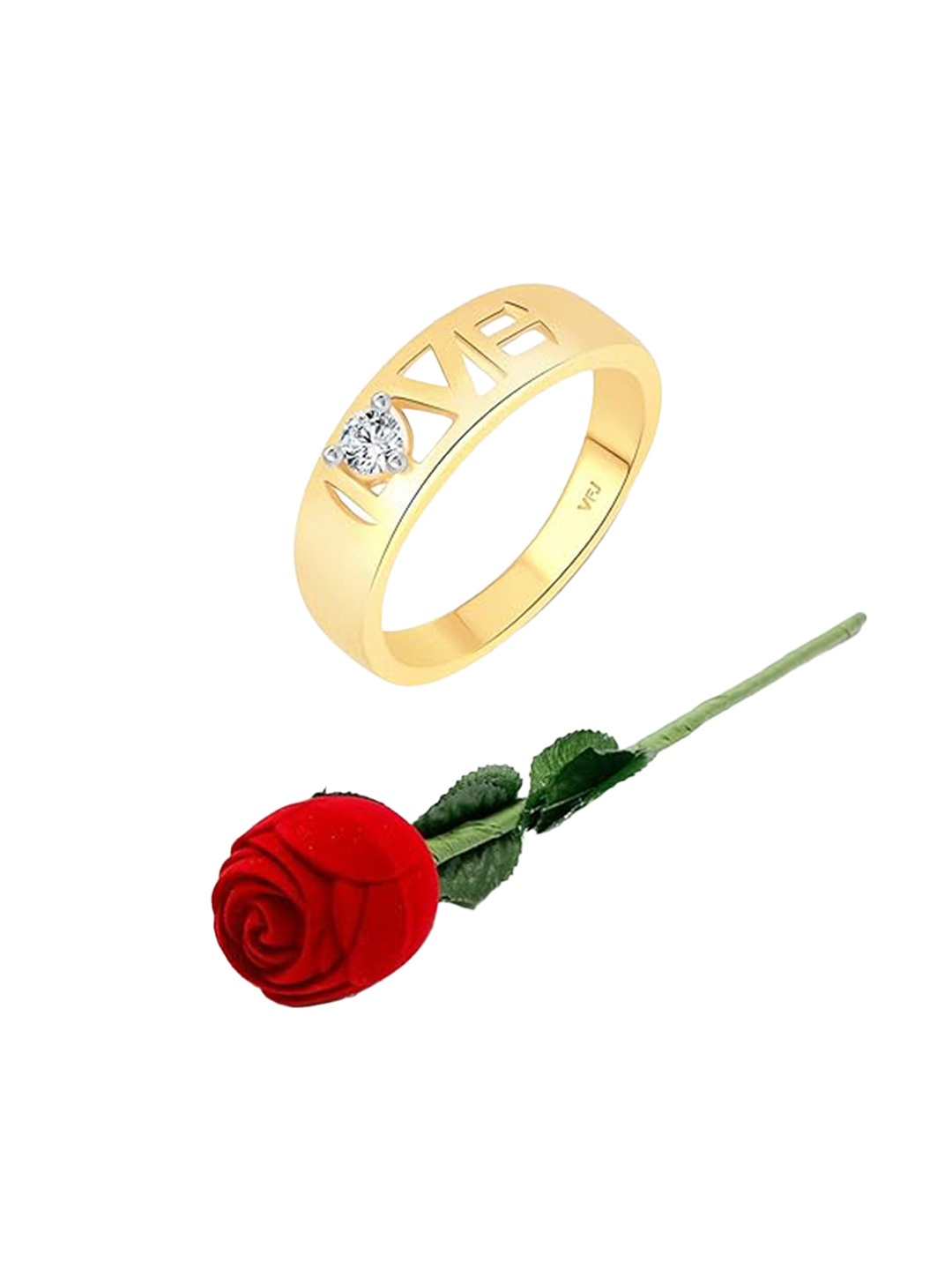 

Vighnaharta Gold-Plated Cubic Zirconia Stone Studded Band Finger Ring With Rose Box