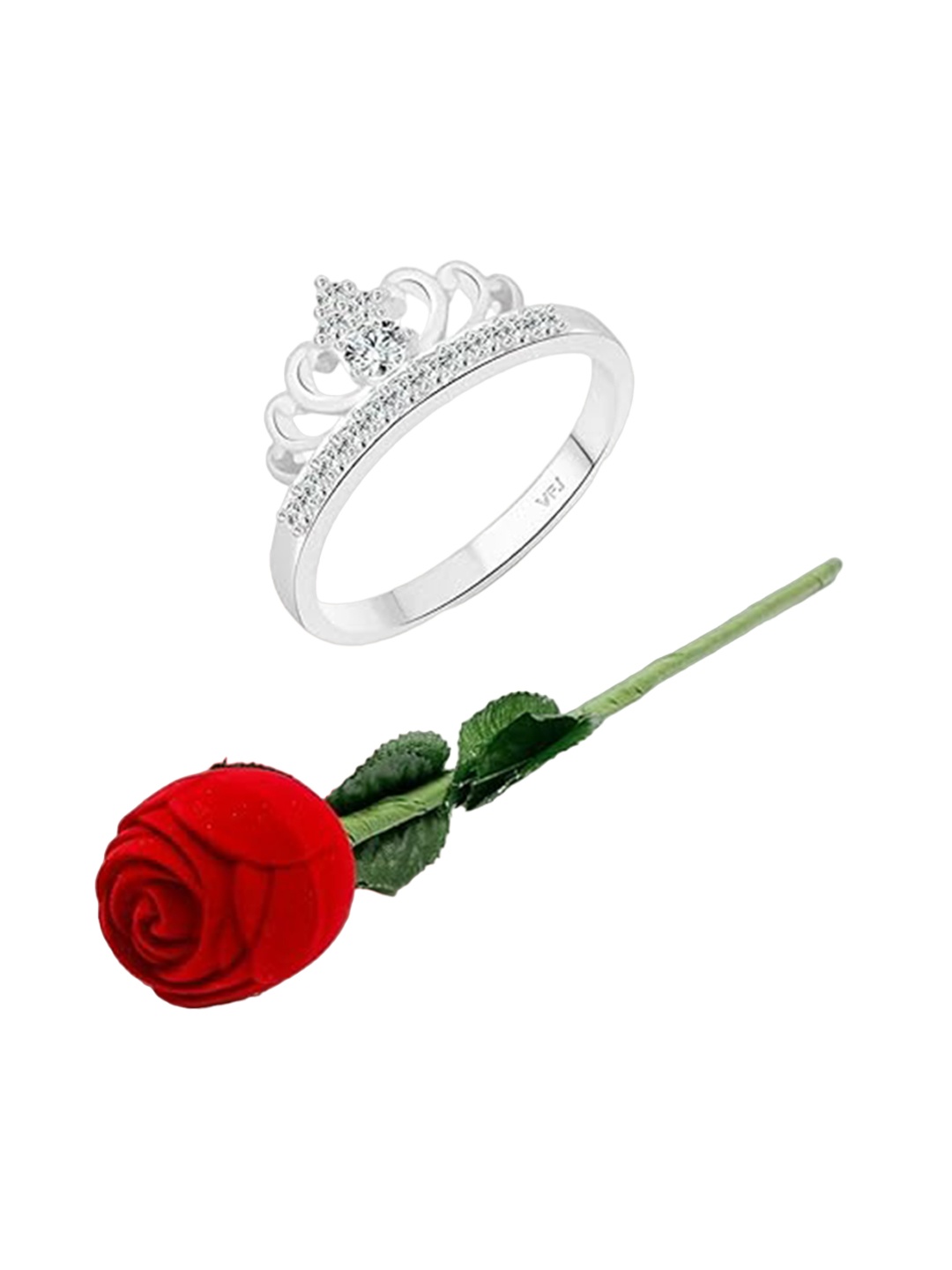 

Vighnaharta Rhodium-Plated CZ-Stone Studded Taj Design Finger Ring With Rose Box, Silver