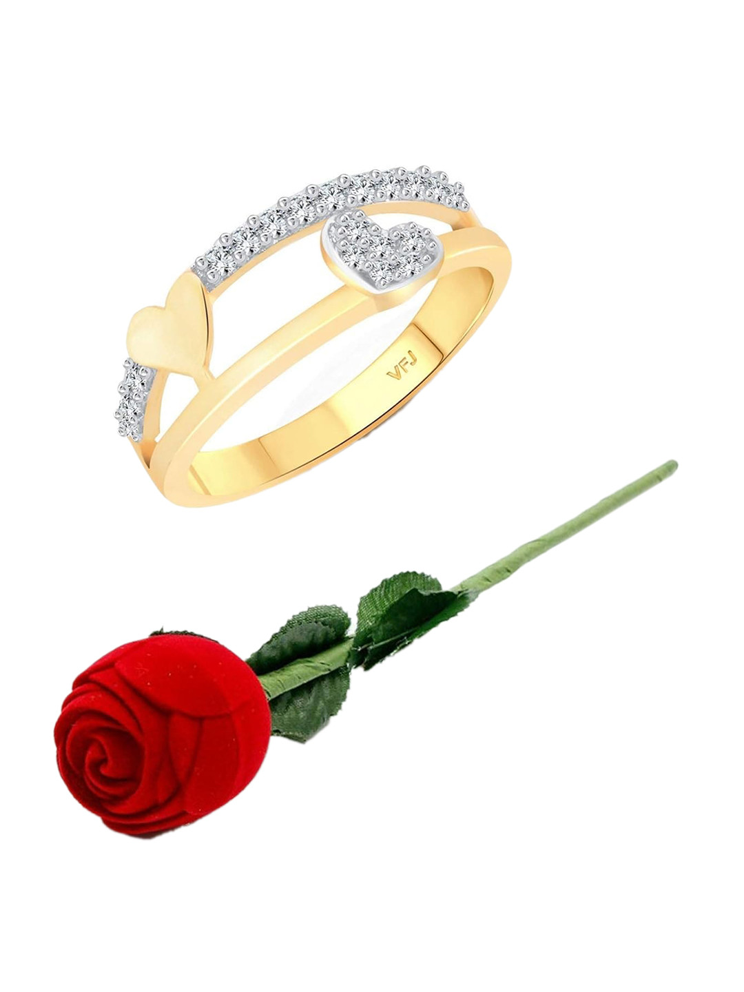 

Vighnaharta Gold-Plated Cubic Zirconia Stone Studded Finger Ring With Rose Box