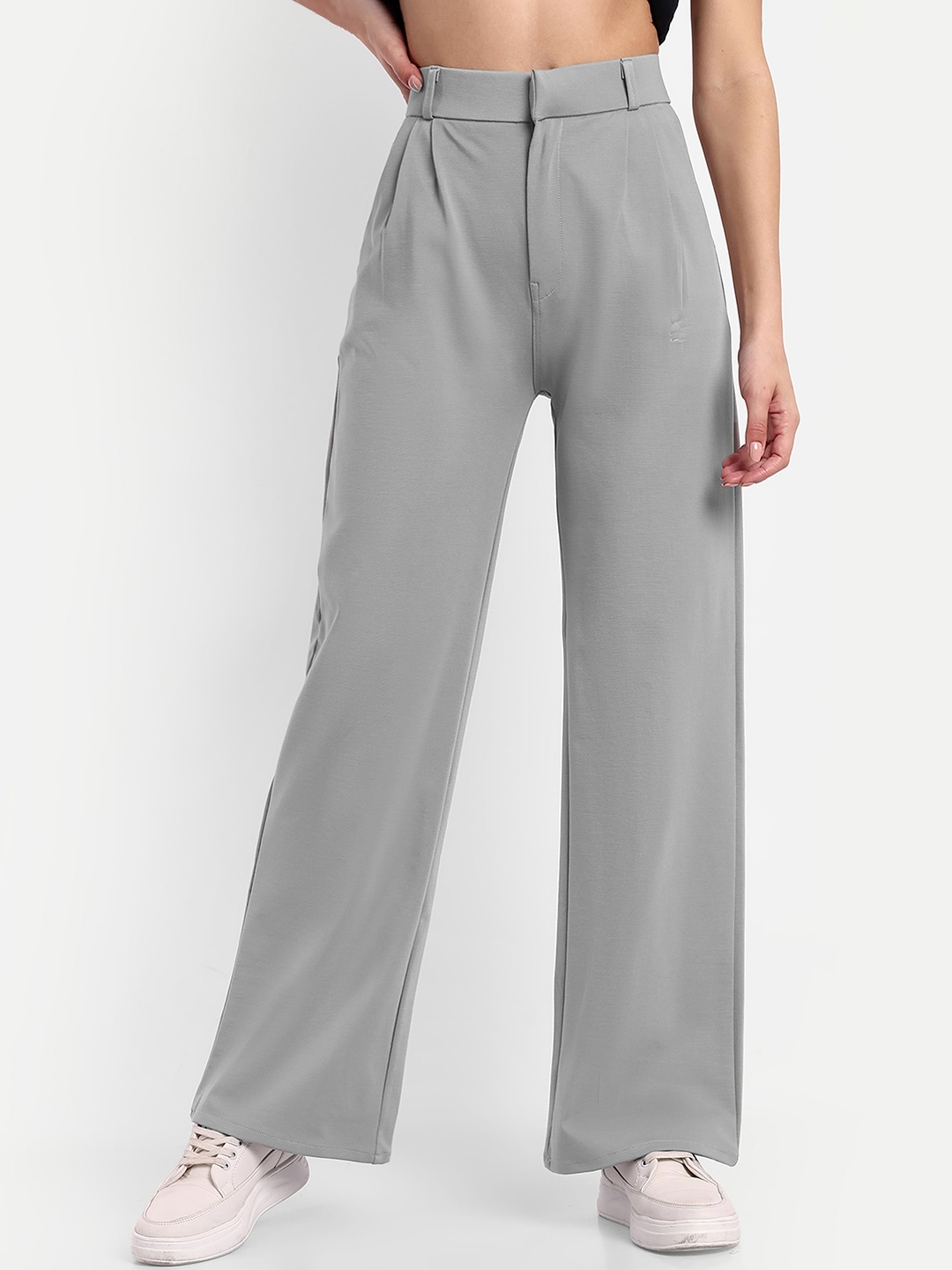 

Next One Women High-Rise Pleated Korean Trousers, Grey