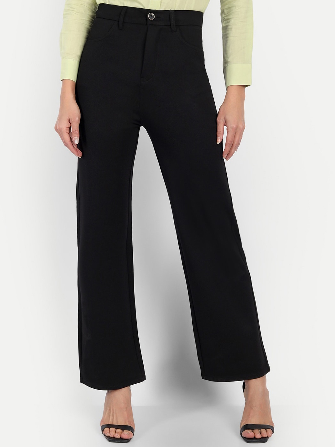 

Next One Women Smart Straight Fit High-Rise Stretchable Knitted Formal Trouser, Black